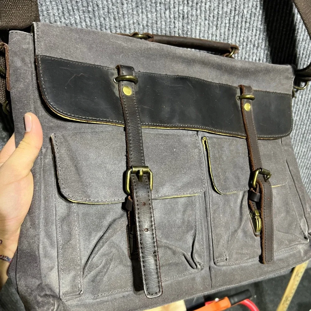 Emissary Messenger Bag Mens OS Grey Waxed Canvas Leather Laptop Satchel Rugged